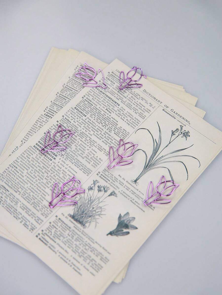 12/20 Pcs Tulip Flower Shape Paperclips Purple Tulip Paper Clips Bookmarks With Box Metal Planner Clips For Office School Birthday Gifts - Multicolor - View 1