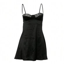 Women Y2k Lace Trim Mini Dress Sexy Spaghetti Strap Backless Short Dress Low Cut Bodycon Sling Dress Party Night Out Dress Streetwear