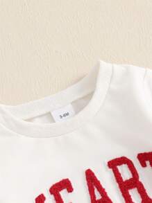 Conjunto de sudadera con cuello redondo y manga larga con estampado de letras para niño pequeño para el día de San Valentín Conjunto de sudadera con cuello redondo y manga larga para niño pequeño para el día de San Valentín - Rojo - Ver 5