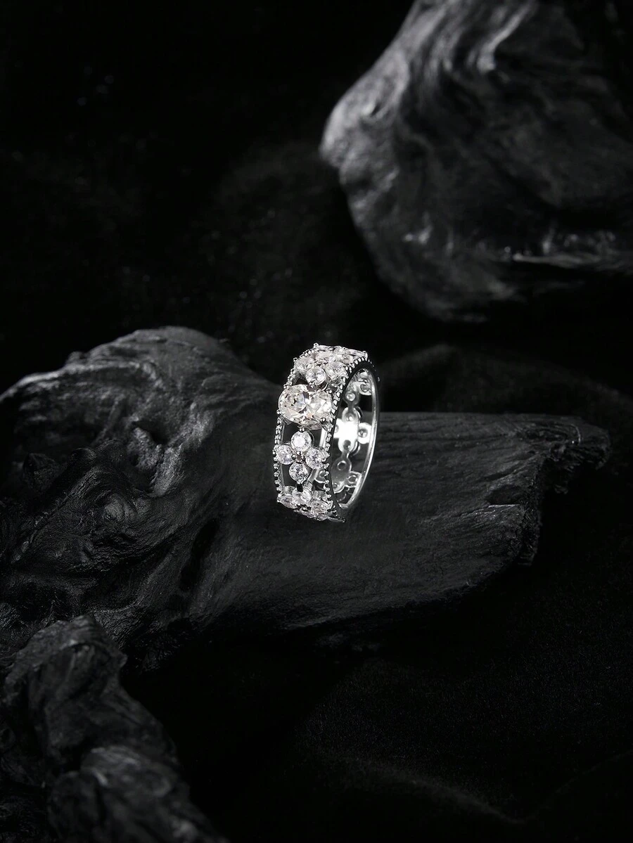 1 Nhẫn Rộng Mạ Bạc Đính Nhẫn Manhua Moissanite Hình Bầu Dục 1ct Lấp Lánh, Nhẫn Trang Sức Unisex Thời Trang Và Sang Trọng Thích Hợp Cho Phụ Nữ Đeo Hàng Ngày