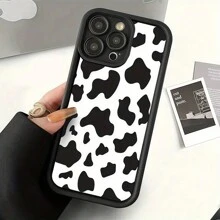 Animal Cow Pattern 1pc Cow Print Gradient Matte Black Phone Case, Personalised Compatible With Iphone 16 Pro Max, 15/14 Plus, 13, 12, 11 And Series Waterproof Shockproof Anti-Fall Scratch Resistant - Multicolor - View 3