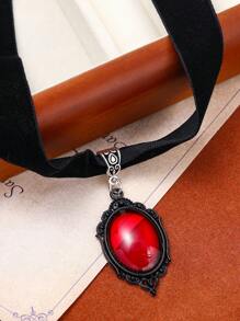Eterna Glow 1PC Handmade Black Velvet Vintage Collar Necklace, Gothic Style Halloween Gift - Red - View 6