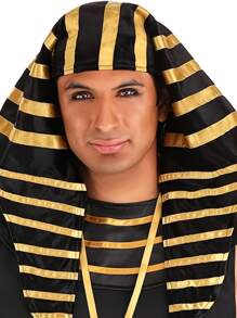 Men Egyptian Costume Set, 7 Pcs Golden Trim Tank Tops Skirt Arm Sleeves Headwear Necklace Halloween Cosplay Outfits - màu đen - Xem 5