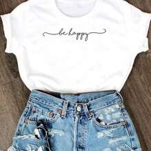 Clothes Women Letter 90s Simple O-Neck New Clothing Fashion Short Sleeve Female Top Tee T-Shirt Summer Cartoon Graphic T Shirt