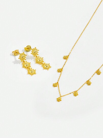 ANDYWEN طقم مجوهرات من الفضة الإسترليني عيار 925 يتكون من قلادة وأقراط بتصميم الشمس، مجموعة مجوهرات عصرية وأنيقة للنساء للاستخدام اليومي