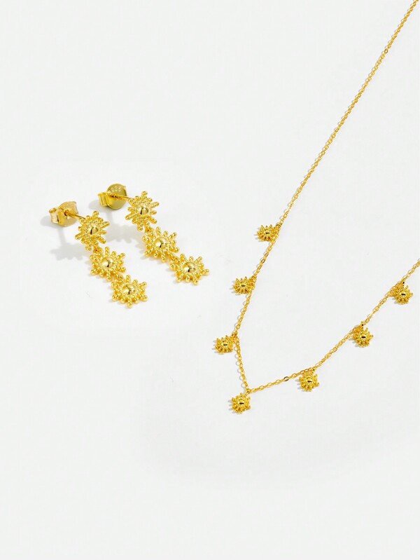 ANDYWEN طقم من الفضة الإسترليني عيار 925 قلادة وأقراط بشكل الشمس، إكسسوارات وحلي أنيقة وعفوية للنساء للاستخدام اليومي