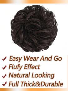 凌乱发髻 1 件装 真人发髻发片 真发发髻接发 波浪卷发发髻 发髻 女士深棕色 - Dark Brown - 查看 4