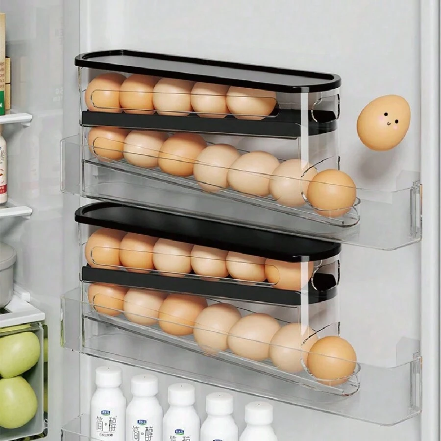 Double-Layer Rotating Egg Dispenser, Refrigerator Egg Storage Box, Automatic Egg Rack, Large Capacity Kitchen Egg Holder - White - View 1