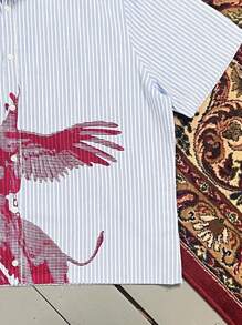 夏季男士短袖条纹印花 Polo 领休闲衬衫