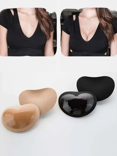 1对可重复使用的肤色隐形胸垫，防水纯色时尚配饰，女士适用