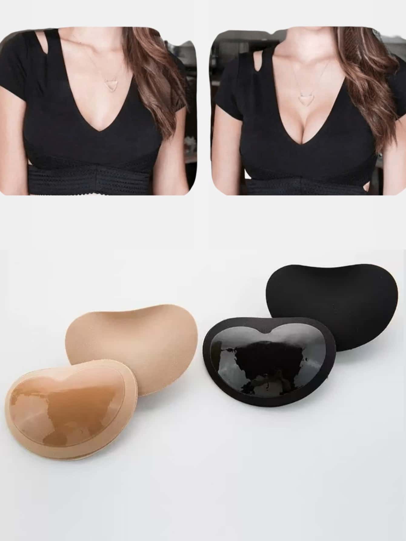 1 Pair Reusable Flesh-Tone Invisible Bra Pads, Waterproof Solid Color Fashion Accessory For Women - Camel - View 1