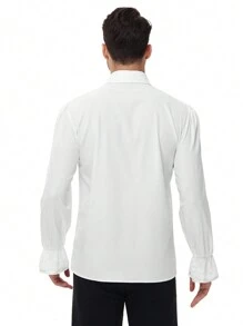 Men's Ruffle Collar Medieval Long Sleeve Shirt, Costume For Holiday Party - White - View 8