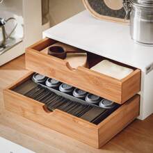 SoBuy FRG180-WN Kaffeekapsel Box aus MDF und Bambus Kapselständer mit 2 Schubladen Aufbewahrungsbox Kapselspender Schubladenbox Schreibtischorganizer
