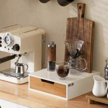 SoBuy FRG179 Coffee Capsule Box Made Of MDF And Bamboo Capsule Holder For Capsules Capsule Stand Monitor Stand Capsule Dispenser Monitor Riser With Drawer