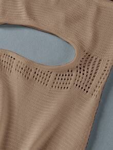 性感单肩钩针紧身连衣裙针织裹身镂空夏季 2025 沙滩装罩衫 - 卡其色 - 查看 4