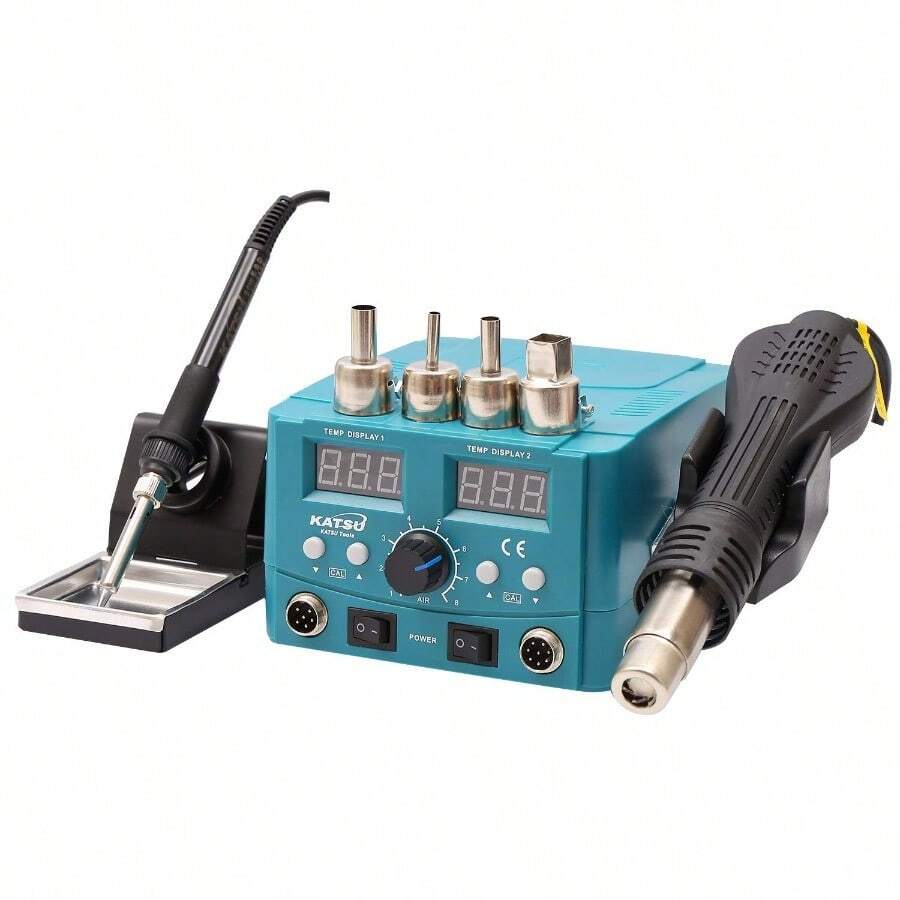 Hot Air Rework Station KATSU 2 In 1 Electric Digital Display Heating Gun Hot Air Gun Soldering Iron Welding Station Kit Adjustable Temperature Ideal For Electronics Electrical Repairing - 70W - View 1