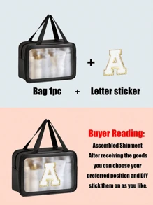 1 pièce Grand sac de toilette transparent de voyage à grande capacité, sac de maquillage portatif dépoli et imperméable, sac de lavage multifonctionnel avec 26 lettres à bord doré pour une combinaison libre, indispensable pour croisière, plage, vacances, salle de bain, camp d'été, décoration de salle de bain, organisateur de maquillage, accessoires de salle de bain, rentrée scolaire