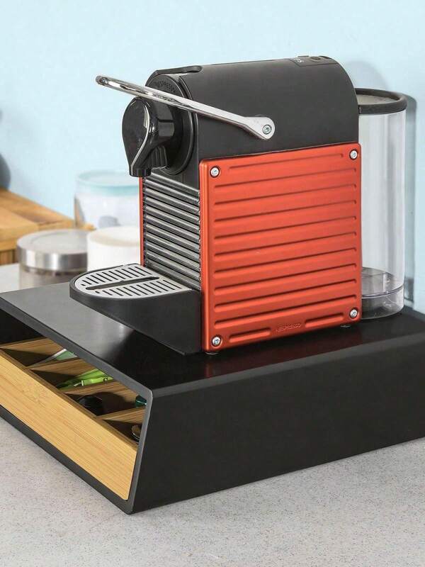SoBuy Design Kaffeekapsel Box Kapselspender Schubladenbox zur Aufbewahrung von Kaffeekapseln, Teebeuteln Kapselständer, Bambus mit schwarz BHT ca. 30x10x31cm FRG280-SCH