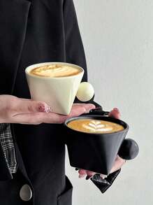 Asymmetrical Triangle & Round Handle Ceramic Mug, Asymmetrical Triangle Ins-Style Coffee Mug, Retro Milk Breakfast Cup, Artistic Afternoon Tea Mug, Suitable For Restaurant, Living Room, Cafe - Multicolor - View 5