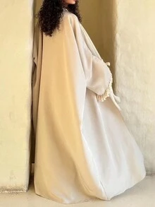 1pc Women Minimalist Tassel Cuff Maxi Robe Abaya, Elegant And Fashionable, Modest Kaftan - Beige - View 6