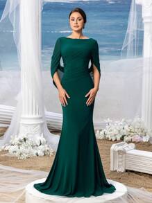 Faeriesty Mosy Elegant Draped Back Mermaid Hem Formal Evening Dress Mother Of The Bride Dress - Dark Green - View 4