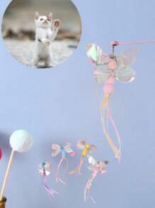 猫逗猫棒替换头套装 - 蝴蝶、蜻蜓、瓢虫、蜜蜂造型，带铃铛和流苏，为您的宠物带来娱乐玩耍体验 - 彩色 - 查看 2