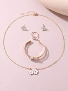 5pcs/Set Girls Flower Necklace Bracelet Earrings Ring Jewelry Set