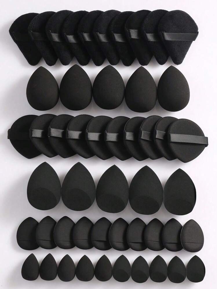 50/40/30/20/10/5 pièces Ensemble d'éponges de maquillage, comprend : 10 pièces d'éponges de maquillage liquide + 10 pièces de mini éponges de maquillage liquide + 10 pièces de tampons de maquillage triangulaires, cosmétiques, bon marché, décoration de chambre, coiffeuse, voyage, chambre à coucher, accessoires de maquillage, tampons, éponges de maquillage, éponges de maquillage, bon marché, cadeau de Noël, cosmétiques, outils de maquillage, articles bon marché, cadeau, cadeau pour femme, cadeau de Noël - Noir - Voir 1