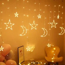 Maan- en sterlichtsnoer, waterdichte, kunststof wandkrans met 8 knipperstanden, warme lichtsnoeren, ideaal voor buiten, terras, tuin, bruiloft, feest, nieuwjaar, kerstmis, Moederdagdecoratie