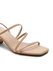 Womens Block Heels Thin Strap Square Open Toe Dressy Chunky Low Heeled Sandals For Party Wedding Evening - Màu be - Xem 6