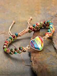 1PC Boho Natural Emperor Stone Love Bracelet With Adjustable Double Layer Winding Bracelet