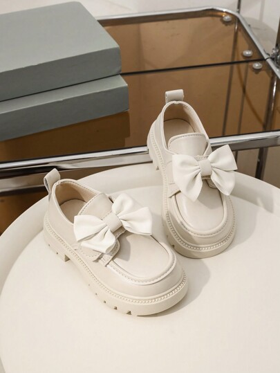 Sapatos baixos para meninas, moda versátil antiderrapante borracha sola macia arco cor sólida bico redondo sapatos baixos casuais