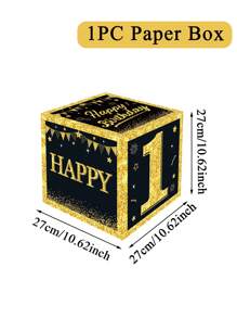 1pc 27cm Numbers 0-9 Black Gold Birthday Box, Numbers 0-9 Black Gold Birthday Box, Happy Birthday Party Room Background Decoration, Black Gold 18th 30th 40th 50th 60th 70th 80th Birthday Gift Box Present Boxes For Birthday Celebrations Supplies, Birthday Photo Props, Birthday Party Gift Favor