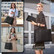 Laptop Bag For Women 15.6 Inch Work Tote Bags Leather Computer Bag With Clutch Purse Professional Office Briefcase Waterproof Handbag Shoulder Bag For Business Travel College - 黑色 - 查看 2