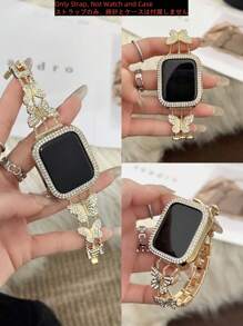 1 条 表带，男女皆宜。蝴蝶形水钻金属兼容 38mm40mm41mm 42mm45mm 46mm49mm、 系列 11/10/9/8/7/6/5/4/3/2/1/SE/Ultra1/2/3、可调节腕带、钻石不锈钢金属表带、新年礼物（仅表带）