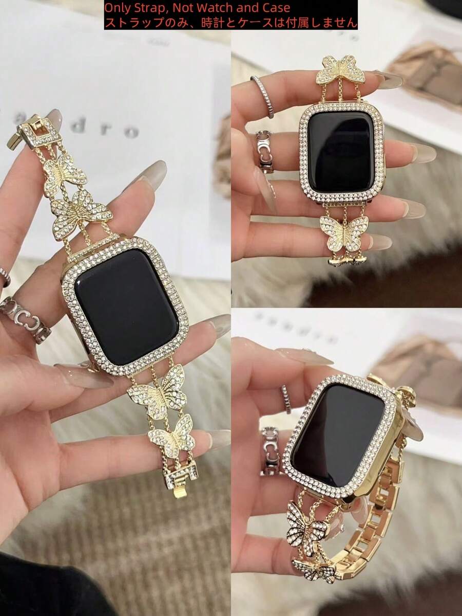1 条 表带，男女皆宜。蝴蝶形水钻金属兼容 38mm40mm41mm 42mm45mm 46mm49mm、 系列 11/10/9/8/7/6/5/4/3/2/1/SE/Ultra1/2/3、可调节腕带、钻石不锈钢金属表带、新年礼物（仅表带）