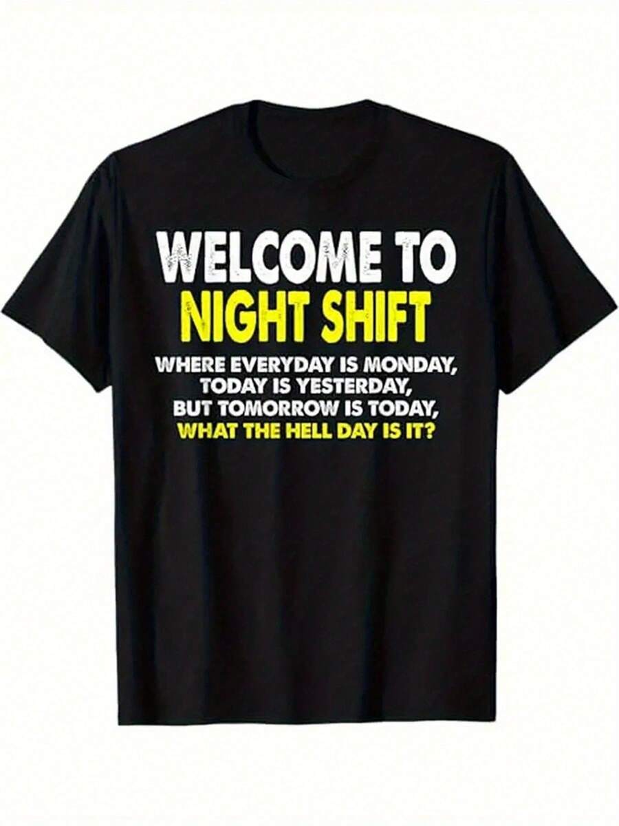 Camiseta de algodón puro de 220 GSM para hombres - Negra con impresión de eslogan de turno nocturno blanco y amarillo, camiseta casual de cuello redondo de manga corta para enfermeros, médicos, trabajadores de fábrica, conductores de camiones - Ropa humorística, camiseta para hombres, camisetas para hombres, camisetas divertidas para hombres, camiseta para hombres, camisetas gráficas para hombres, camisetas para hombres, camisetas para hombres, camisetas de hombre, camisetas gráficas para hombres, camisetas para hombres, camisetas para hombres, camisetas divertidas para hombres, camisetas gráficas para hombres, camisetas para hombres, camisetas de hombre, camisetas para hombres, camisetas de hombre - Negro - Ver 1