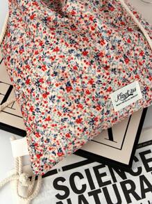 1 件红色小号花卉便携式抽绳袋糖果袋化妆包，时尚休闲大容量便携式拉链化妆包，旅行度假必需品化妆包，适用于卫生巾、袋垫、Airpods、有线耳机、Earpods、耳机、充电器、口红、化妆品、香水、护肤品和美容产品、家居装饰、适合妈妈、女性、护士、学生、女学生、钥匙、节日礼物