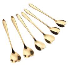 Kit Jogo 6 Colheres Café Chá Coração Sobremesa Inox Dourada
