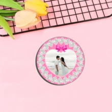 1pc Customized Photo Acrylic Round/Heart Shaped Pink Magnetic Fridge Sticker, Suitable For Kitchen Decor, Wedding Decor, Valentine's Day, Anniversary Gift - Pink - View 5