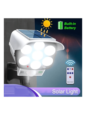 1pc Outdoor Motion Sensor Solar Lights 2000 Lumens 77 LEDs Spotlight With Remote Control, Wireless Dummy Decoy Fake Security Camera For Hotel Porch Garden Patio Driveway