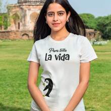 Playera para Mujer 1 Pza Estampado Pareja de Pinguinos "Para toda la Vida" para Novios o Parejas - Blanco - Ver 4