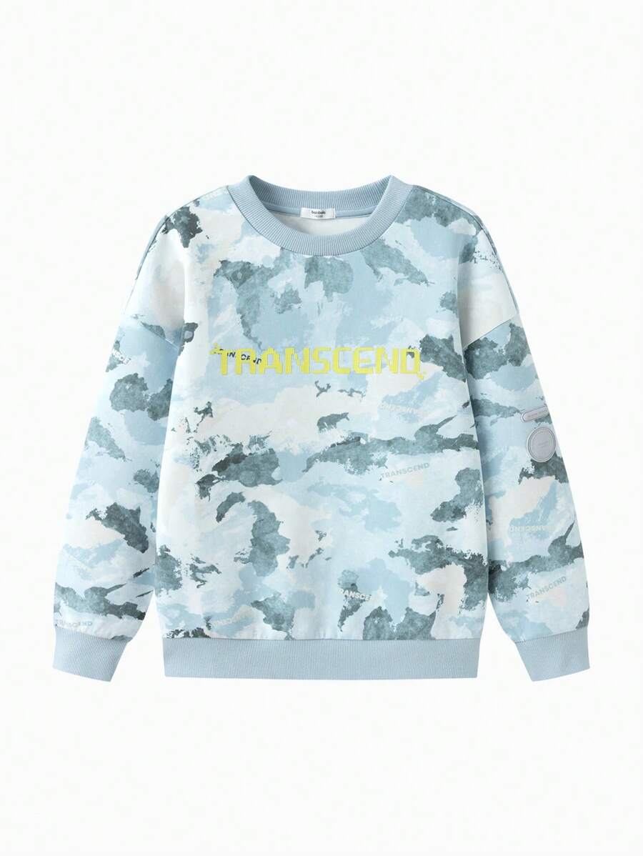 Balabala Boys' Loose Sweatshirt, Long-Sleeve Casual Spring Top - Blue Tint - View 1