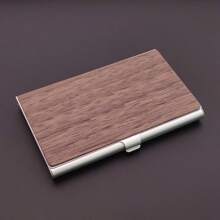 Customizable Metal Black Walnut Business Card Holder, Engraved Logo, Corporate Gift, Meeting & Promotion