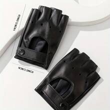 Adjustable Black Faux Leather Half Finger Gloves - Warm, Non-Stretch, Suitable For Cycling, Performance And Cosplay
