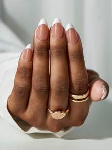 150 片短杏仁形棕色和白色法式凝胶假指甲，哑光法式假指甲，软凝胶人造指甲，DIY 美甲指甲片，适合女性和美甲沙龙按压指甲美甲用品 - 棕色 - 查看 3