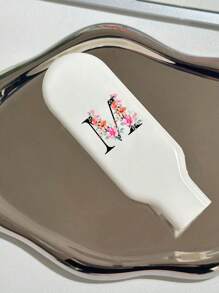 1pc Printed With Orange Pink Flowers And Black Letters Portable Travel Folding Comb, Initial Letters A-Z,Anti-Static Mini Pocket Hair Comb, Hair Styling Tools For Men And Women, Plastic Folding Comb,Travel Hair Brush, Portable Gift Lightweight Compact Small Hairbrush, Pocket Hair Comb For Travel