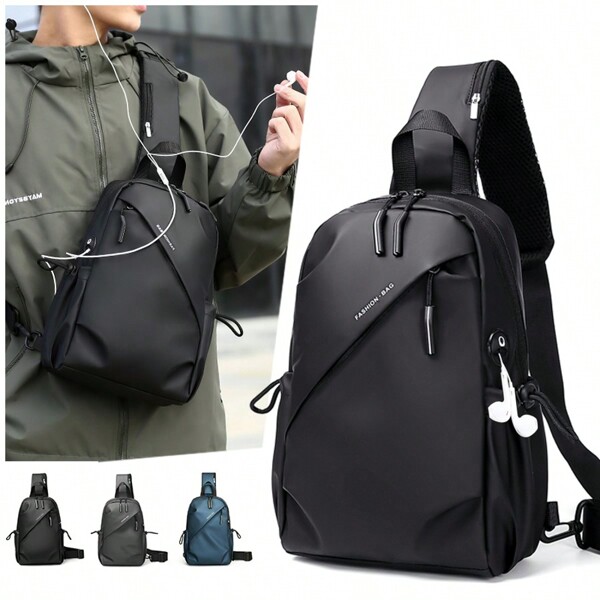 Men's Multi-Function Chest Bag With Headphone Hole, Wear-Resistant Waterproof Shoulder Sling Bag