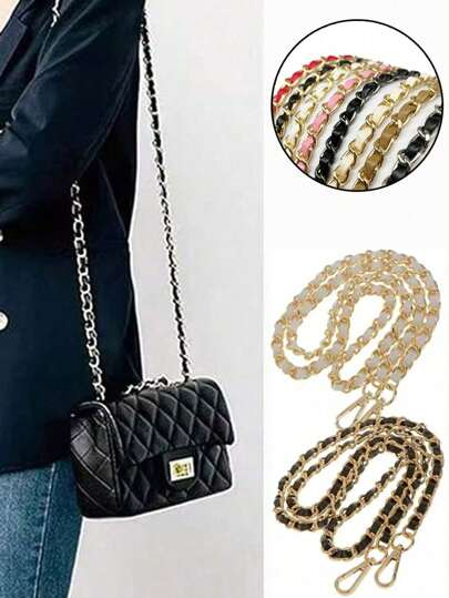 2件装120cm长PU肩带包链配件手提包带斜挎包链条金链肩带麻将包长链配件腋下包链条替换肩带DIY改装配件延长链单肩包斜挎包通用DIY手工可拆卸肩带手柄肩带金属替换链条包零件配件
