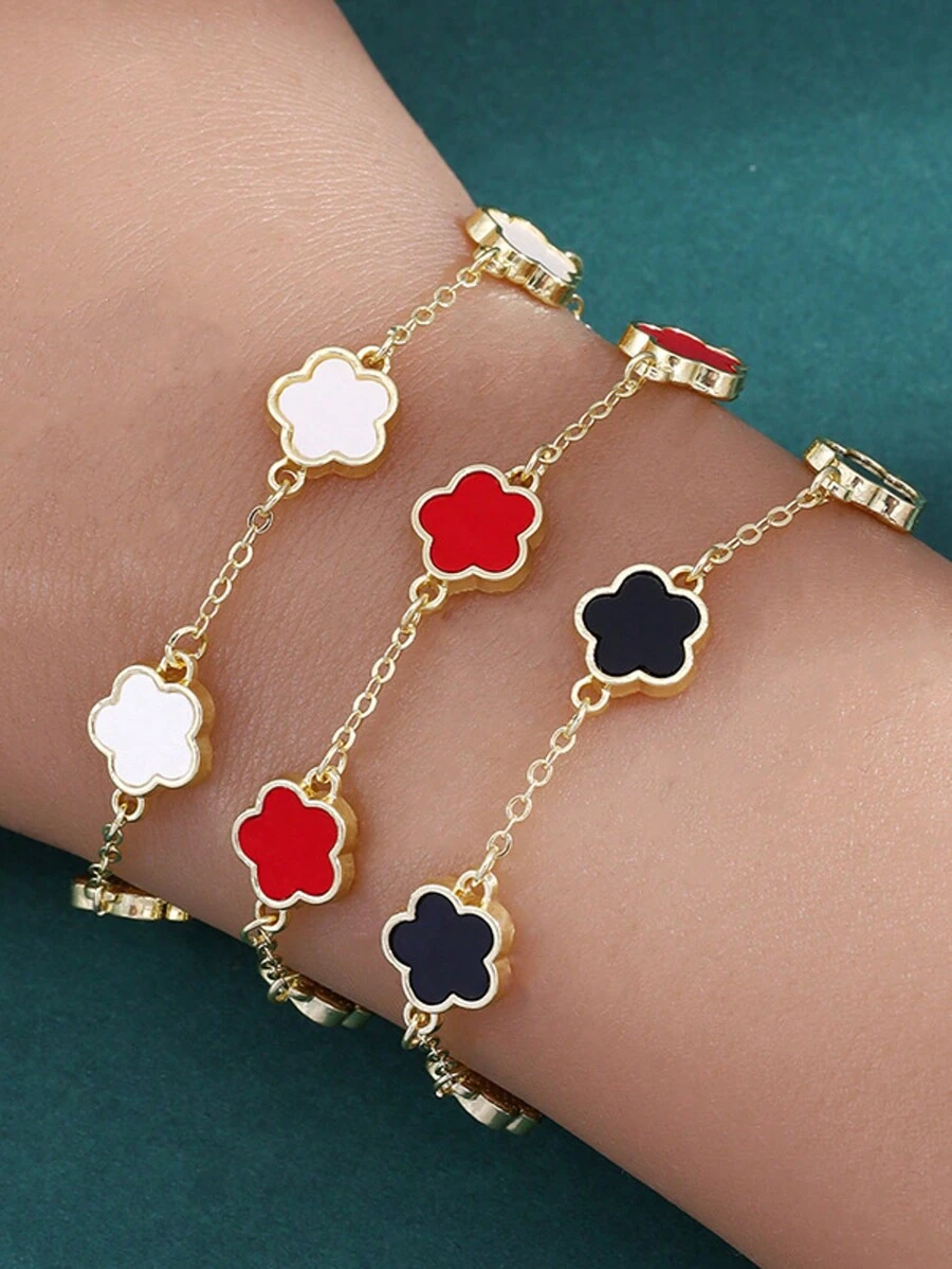 3pcs/Set Women's Fashion Clover Lucky Flower Acrylic Bead Bracelet Sets, Daily Wearable Accessories - Multicolor - View 1